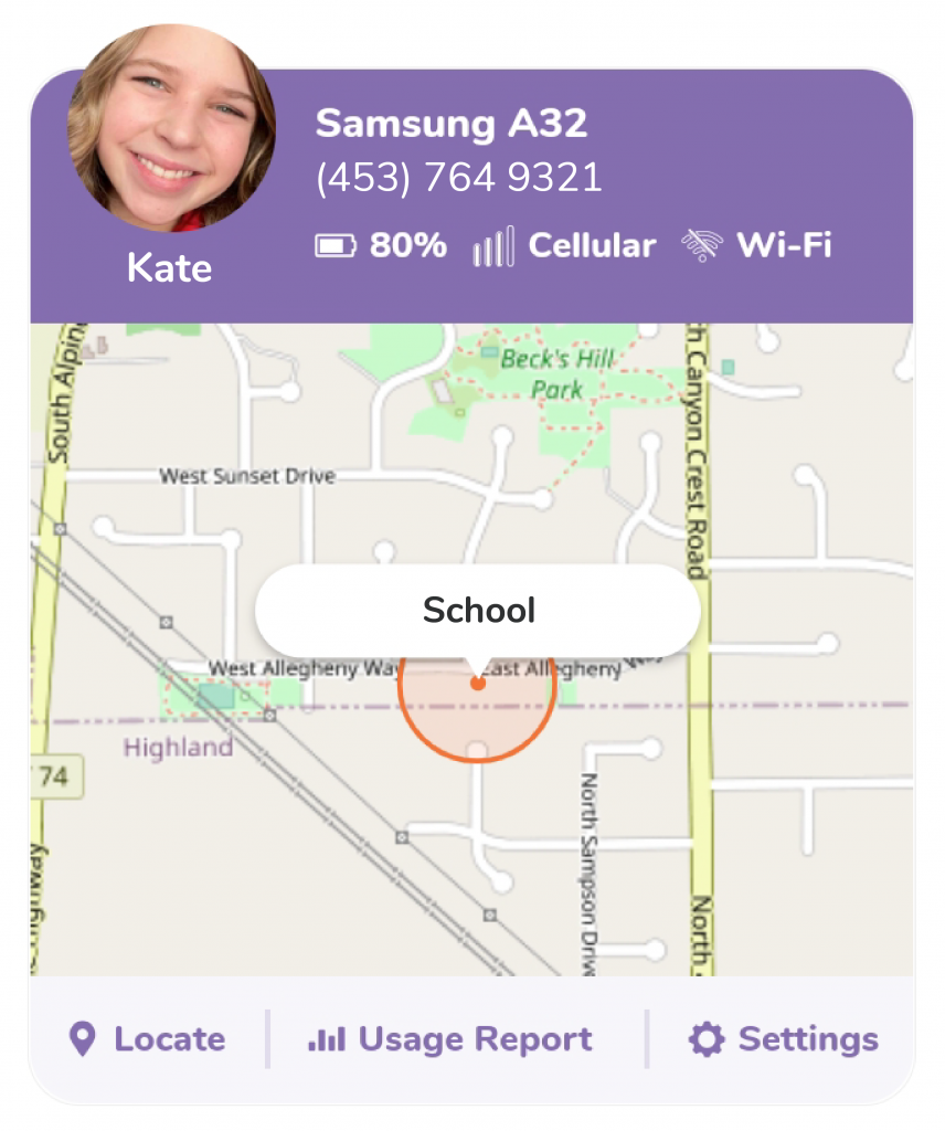 Dashboard to show child's location and status