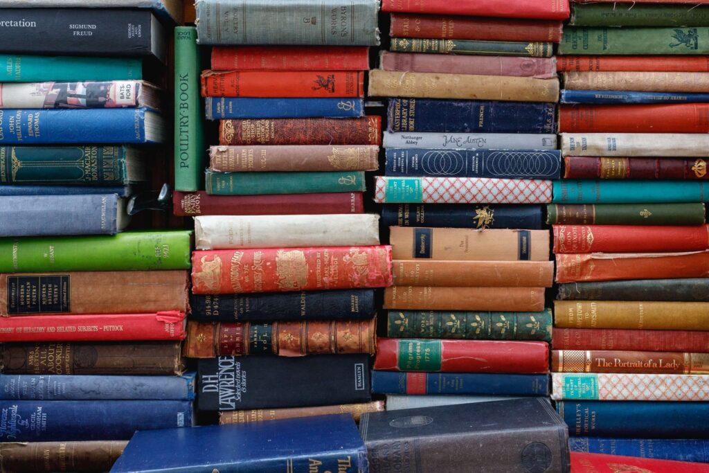 books stacked on top of each other