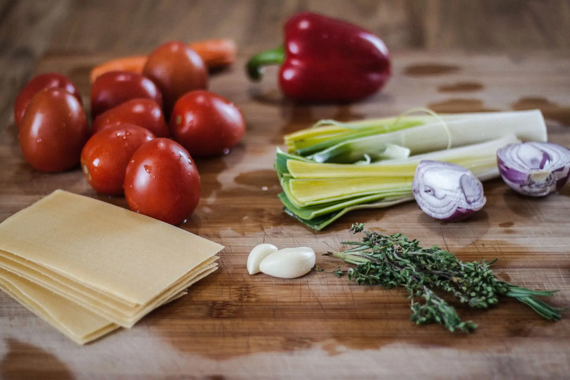 ingredients spread out on a wooden cutting board