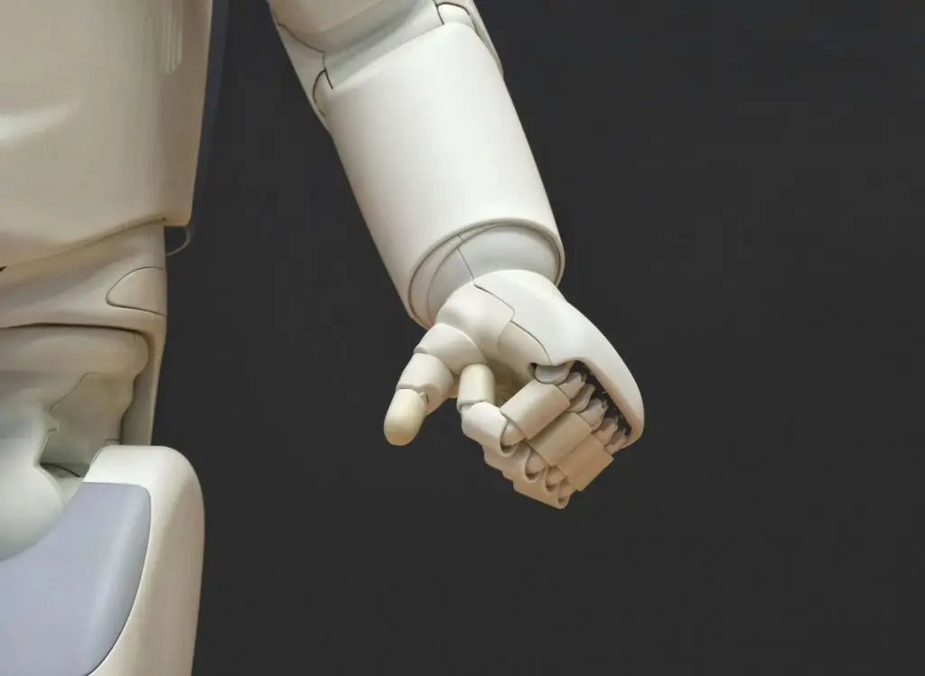 close up of a white robot hand