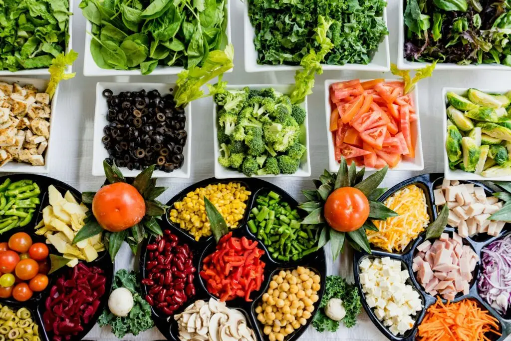 table full of fresh fruits and vegetables