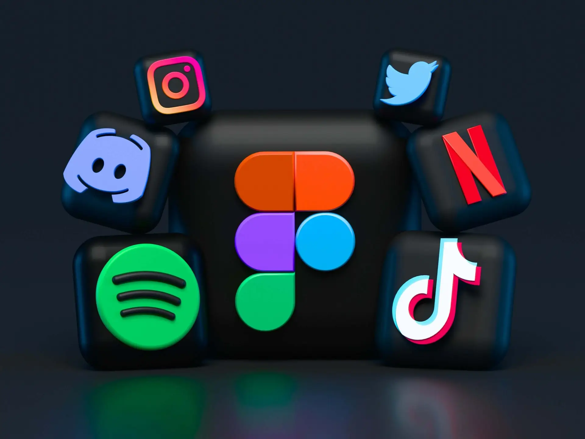 social media icons on black background