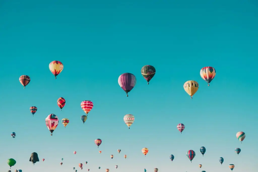 group of hot air balloons in the sky