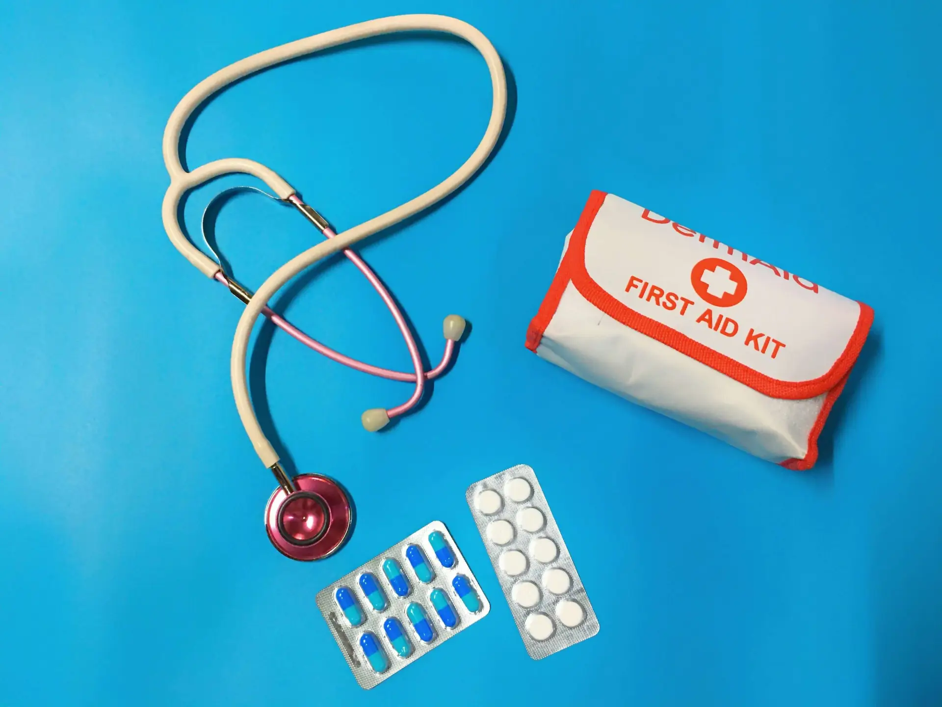 first aid kit and stethoscope