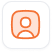 A stylized, abstract human figure icon inside an orange rounded square border. The figure is centered and depicted using curves and lines, with a pinkish background.