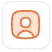 A stylized, abstract human figure icon inside an orange rounded square border. The figure is centered and depicted using curves and lines, with a pinkish background.