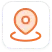 An icon with an orange location pin inside a rounded square with a black background and a white border.