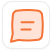 An orange speech bubble icon with two white horizontal lines inside, resembling text. The speech bubble has a rounded, square shape with a slight drop shadow.