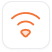 An icon depicting an orange Wi-Fi signal with a heart shape at the bottom, set on a black square background with rounded corners and a white border.