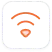 An icon depicting an orange Wi-Fi signal with a heart shape at the bottom, set on a black square background with rounded corners and a white border.