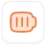 An orange and white rounded square icon features a stylized fist, resembling an emoji. The fist is centered with three vertical lines, set against a light background.