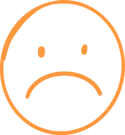 An orange sad face emoji with a downward-curved mouth and two dots for eyes on a transparent background, symbolizing the intricate relationship between teen mental health and understanding technology.