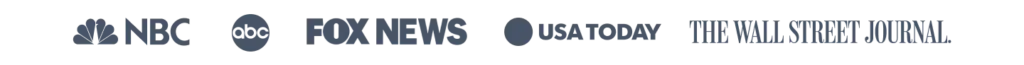 Logos of media outlets: NBC, ABC, Fox News, USA Today, and The Wall Street Journal, displayed in a horizontal line.