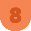 An orange shield-shaped background features the number 8 at its center, symbolizing the strength and resilience found in understanding technologys impact on teen mental health.