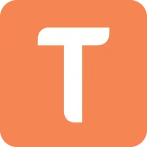An orange square with a large, white capital T in the center.