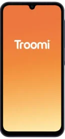 A smartphone displaying an orange gradient screen with the word Troomi in white text at the center.